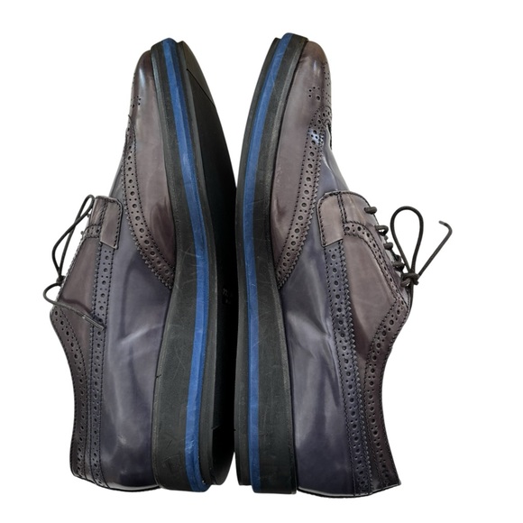 NWOT PRADA Women’s Leather Lasercut Accent Oxfords Blue Brown 39 1/2 IT - Picture 4 of 11